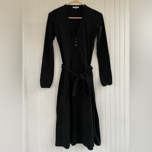 Standard James Perse Black V-neck Henley Long-sleeve Dress Size Small - Picture 1 of 10